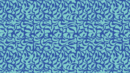 Blue abstract leaf swirl seamless pattern with flowing botanical shapes
