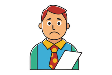 Sad businessman holding blank paper with a worried expression and colorful clothing