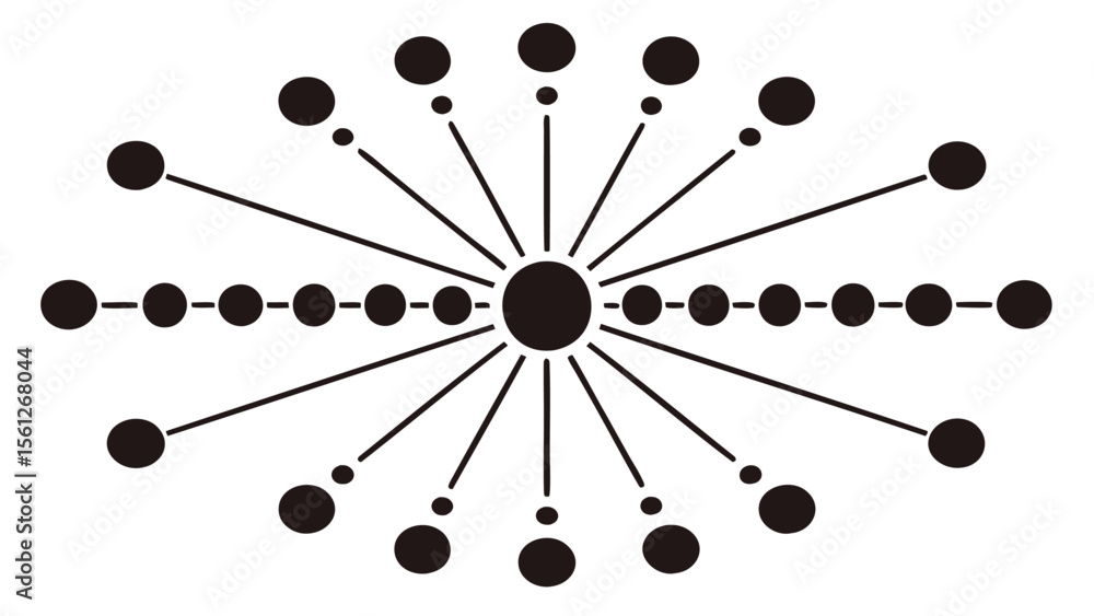 Poster black circles connected by lines radiating from a central circle on a white background design elemen