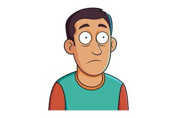 Confused Expression: A close-up of a cartoon man conveying a sense of confusion and uncertainty, his wide eyes and furrowed brow capturing a moment of bewilderment.