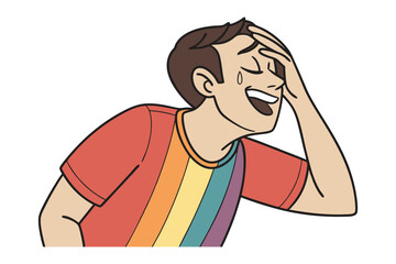 Laughing with Pride: A joyful person wearing rainbow colors, displaying uncontainable laughter, a symbol of inclusivity and pure joy.