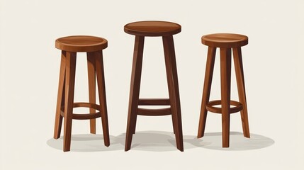 Dark wood bar stool furniture set, flat vector style