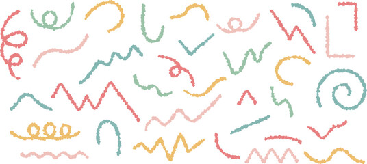 クレヨンタッチで描いた波線や曲線のセット