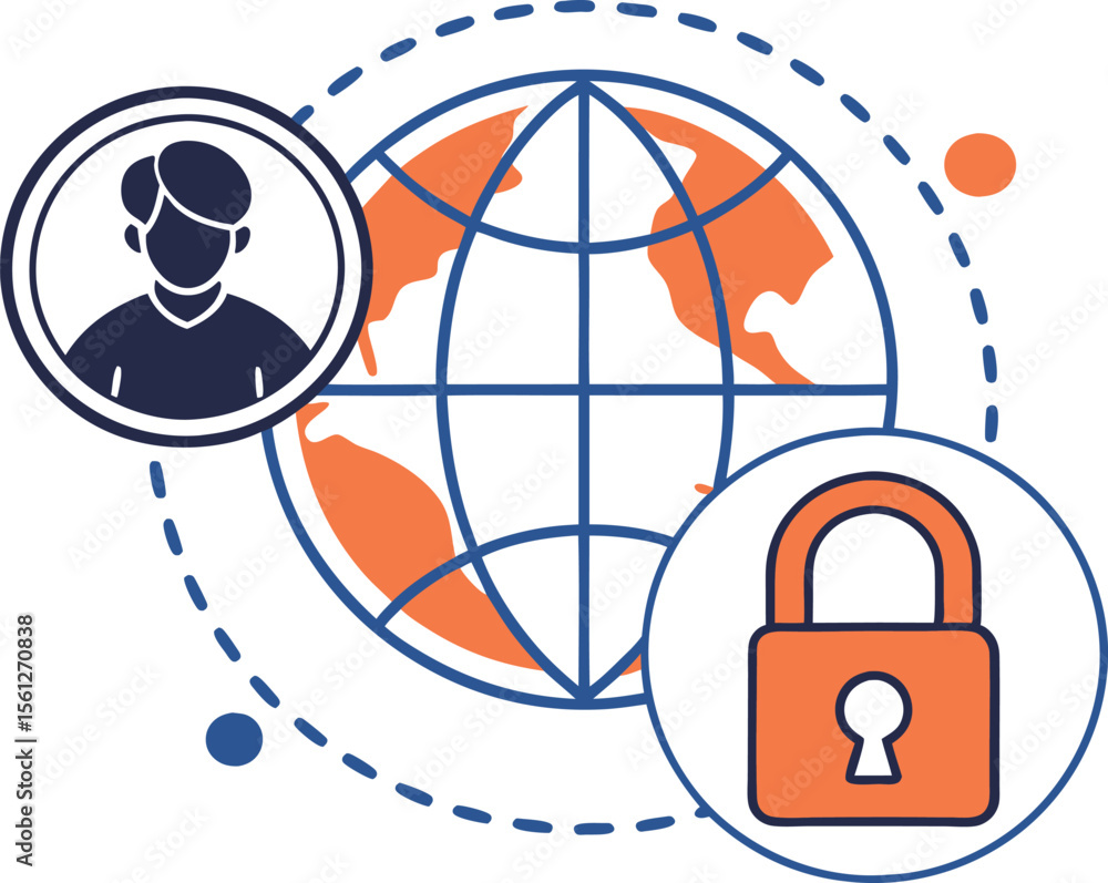 Poster vector art of a secure global network with user profile and lock icon