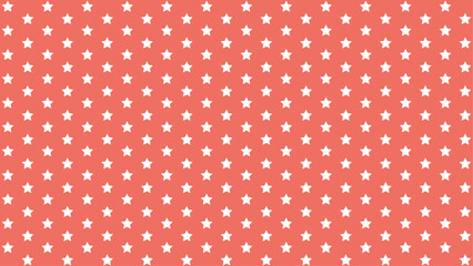 Seamless white star pattern on coral background. Ideal for kids fabric, wrapping paper, nursery decor, cute designs, baby shower themes, and kawaii cartoon style backgrounds.