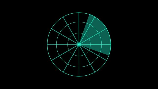 Rader HD technology signal waves animation on black background. Signal transmitted sonar radar .Radar point to detect enemy position