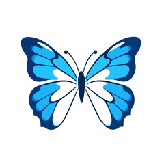 Abstract Blue Butterfly Logo, Black Stroke Lines, Stylized Wings