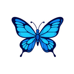 Blue Butterfly Logo, Cartoon Design, Big Wings, Thick Outlines