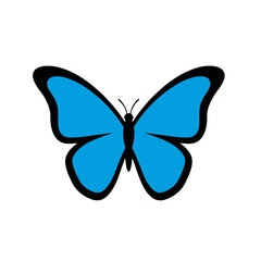 Cartoon Blue Butterfly Logo, Big Wings, Thick Outlines