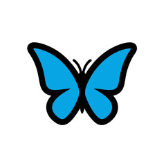 Obraz premium Elegant Blue Butterfly Logo, Flat Design With Thick Black Contours
