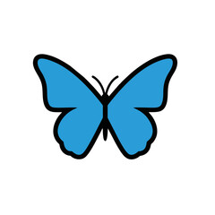 Minimalist Blue Butterfly Logo, Clean Vector Lines, Solid Blue Fill With Black Edges