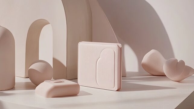 Light pink, minimalist wallet displayed on a light beige surface.