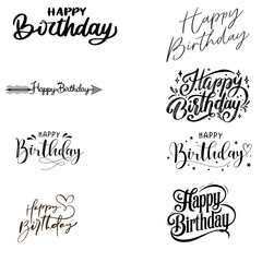 Elegant Happy Birthday Typography Set – Handwritten Calligraphy Phrases and Lettering Styles for Greeting Cards and Invitations