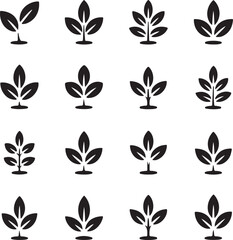 Obraz premium Elegant Set of Black and White Leafy Plant Illustrations Depicting Growth and Nature's Simplicity in Graphic Design
