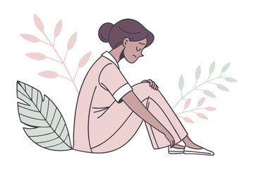 Melancholy contemplation amidst nature's embrace: A solitary figure, lost in thought, finds solace in the tranquil presence of botanical elements.