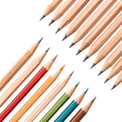 Fototapeta premium Vibrant Colored Pencils and Classic Wooden Pencils A Collection of Art Supplies