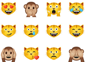 Set of Cat & monkey face Emoji icons