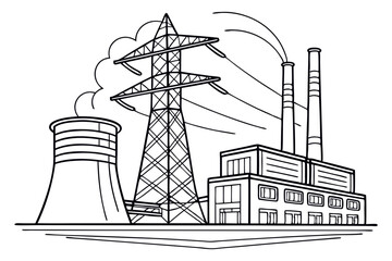 Minimalist Line Art of Power Plant Generators for Industrial Wall Prints