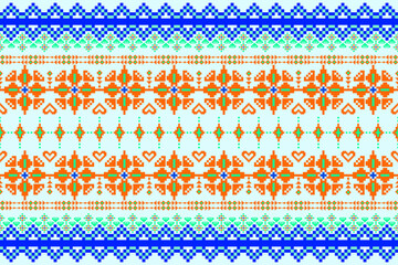 Geometric pixelated Arabic patterns on the fabric reflect the ornate and ethnicity,grid floral,grid colourful, backgrounds, seamless grid design for carpet,textile,textured,wallpaper,print,decorate
