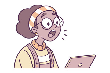 Startled Expression: An Illustration of surprised woman in a modern outfit, glasses, her mouth agape, conveying a sense of shock or amazement.