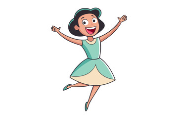 Joyful Leap: An animated illustration of a happy young woman exuberantly leaping, arms outstretched in pure delight. Capturing themes of happiness, energy, and youthful spirit.