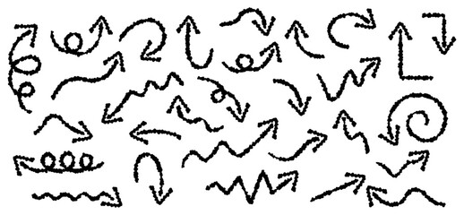 クレヨンタッチのシンプルな黒い矢印のアイコンセット