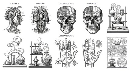 Vintage Anatomical Illustrations of Human Anatomy and Scientific Apparatus