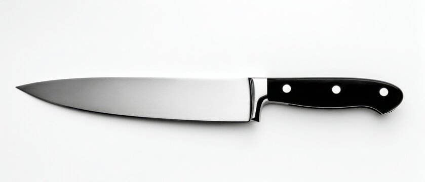 The professional chef knife with a sleek black handle and stainless blade.
