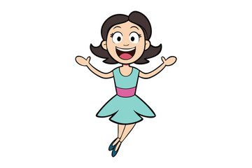 Joyful Woman's Greeting: A vibrant illustration of a young woman with animated delight, arms spread in welcoming gesture, expressing a sense of animated joy and friendly welcome. 