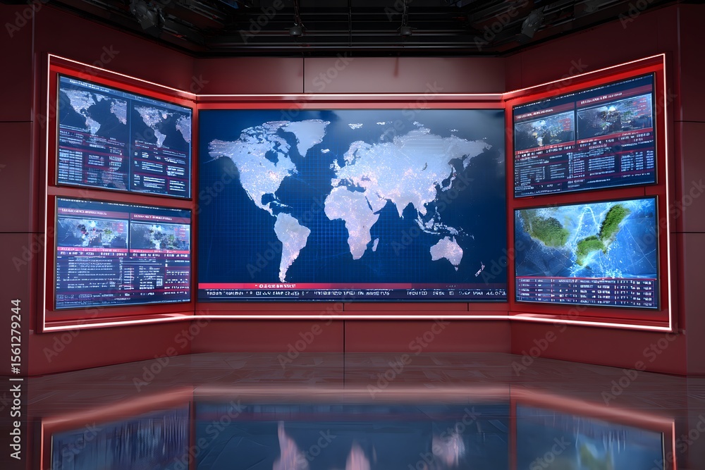 Poster a virtual studio background for an interactive game show, featuring a circular stage with led lights