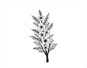 Obraz premium Simple doodle-style floral branch drawing isolated on white.