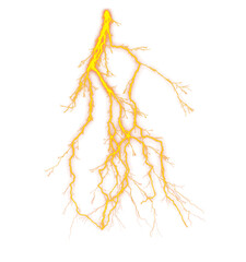 Golden Lightning Bolt A Striking Display of Electrical Power and Energy Against a Transparent Background Perfect for Adding Dynamic Effects to Your Designs