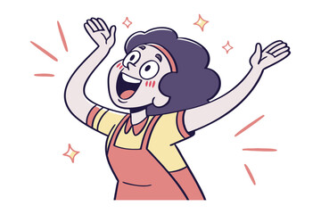 Joyful Expression: A lively illustration of a delighted woman with arms raised, radiating happiness and excitement.