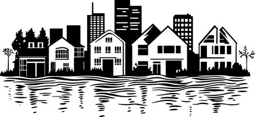 Fototapeta premium Flooded house silhouette