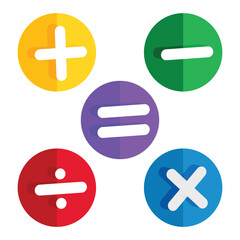 Obraz premium Calculations and mathematical signs on colorful circles. set of mathematical symbols. math icon. vector illustration