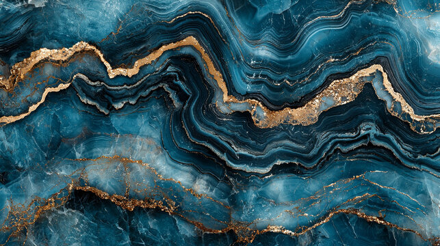Abstract 4k wallpaper. Liquid fluid, black dark marble, obsidian, with blue, aqua, teal ripples. Modern clean backdrop. Textures, textured illustration with ripples