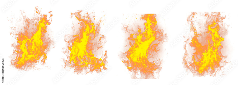 Poster four flames a collection of fiery elements displaying intense heat and light a set of burning illust