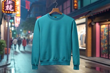 Teal Crewneck Sweatshirt Blank Apparel Mockup for Design