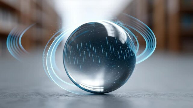 AI predictive analytics data streams flowing into a digital crystal ball