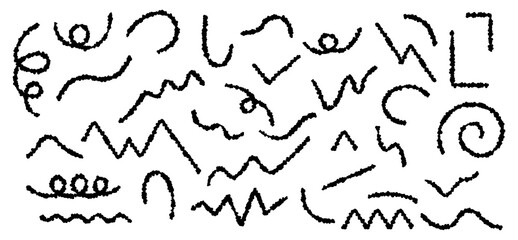 クレヨンタッチのシンプルな黒い線の素材セット