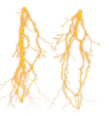Symmetrical Lightning Strikes A Captivating Display of Electrical Energy and Natural Power Against a Transparent Background Perfect for Creative Designs