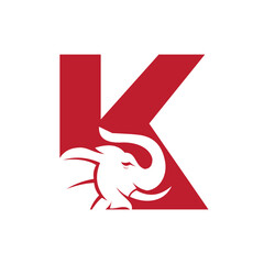 Letter K Elephant Logo Design. Minimal Elephant Symbol Vector Template