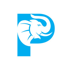 Letter P Elephant Logo Design. Minimal Elephant Symbol Vector Template