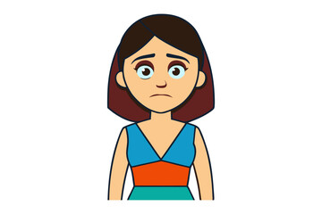 Sad Woman's Emotional Expression: The illustration portrays a young woman experiencing a profound state of sadness. Her downcast eyes, furrowed brow.