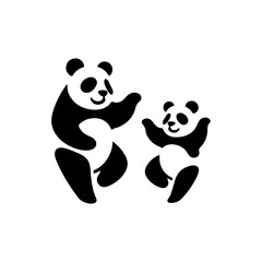 mother and cub panda bear simple silhouette negative space cute panda bear dance illustration	
