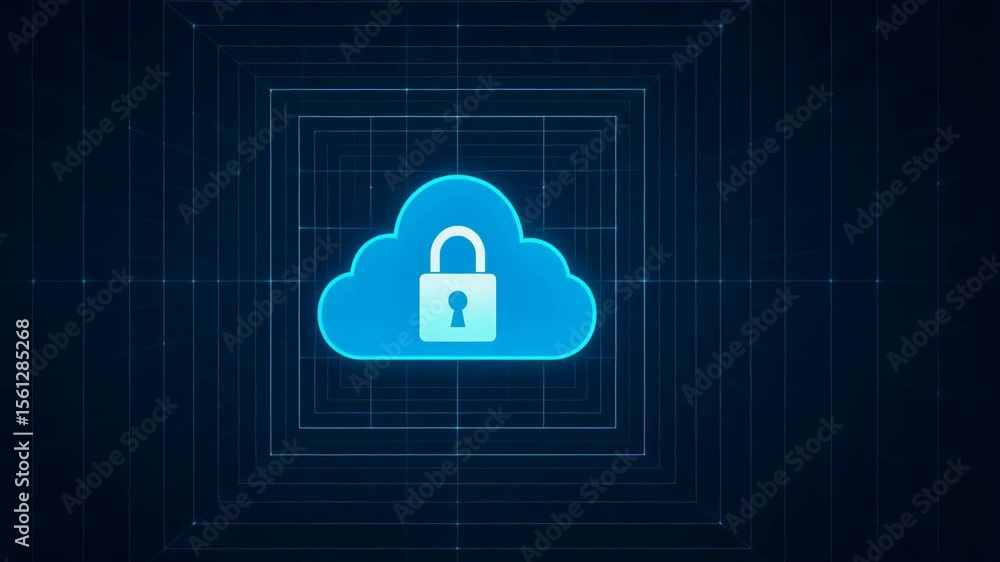 Poster a digital illustration of a cloud with a padlock symbolizing secure cloud storage. this image repres