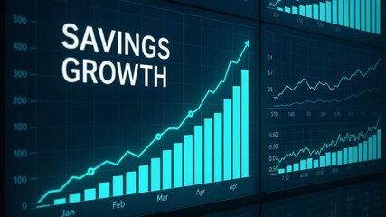 A visually striking illustration of savings growth, showcasing a vibrant line graph on a digital display, highlighting trends in financial success and investment strategies.