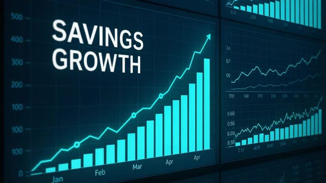 A visually striking illustration of savings growth, showcasing a vibrant line graph on a digital display, highlighting trends in financial success and investment strategies.