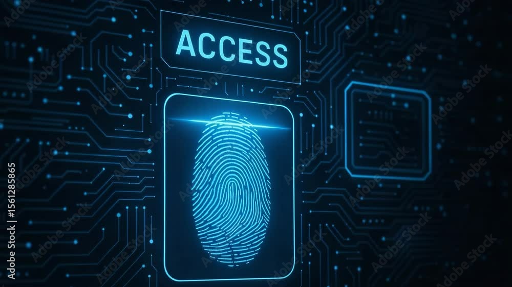 Poster a close-up view of a digital fingerprint scanning system, highlighting the word 'access'