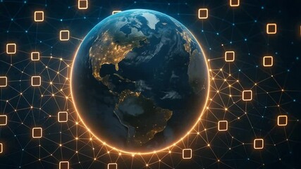 A stunning digital representation of Earth surrounded by interconnected data nodes, symbolizing global connectivity and technological advancement in the digital age. - Powered by Adobe